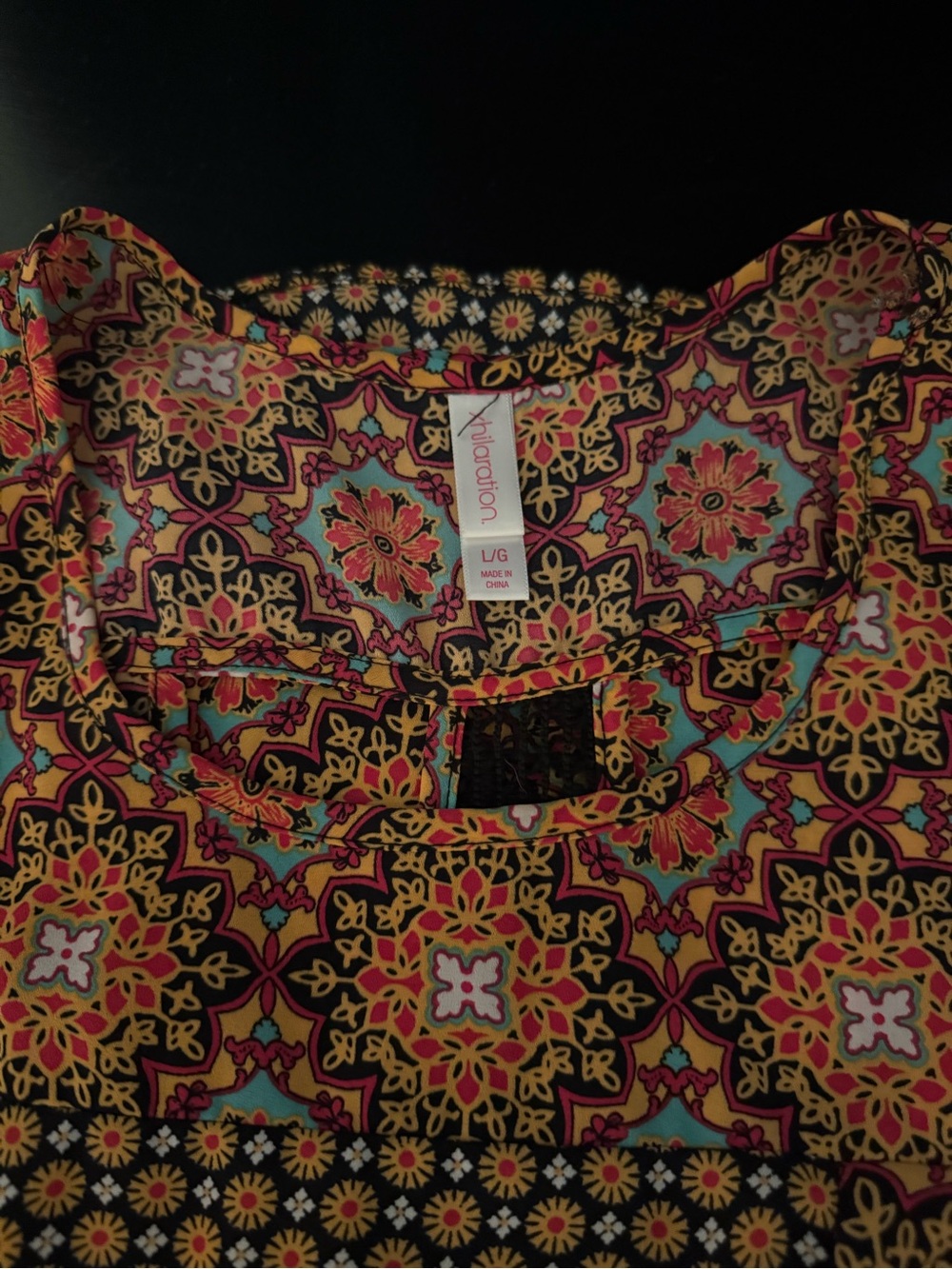 Xhilaration Multicolor Short Sleeve dresswith Pink, Yellow, Blue and Black Print